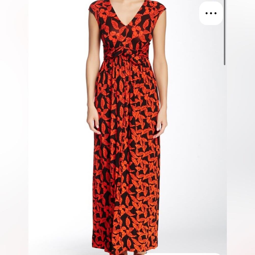 Plenty by Tracy Reese Red & Black Leaf Print Maxi Dress